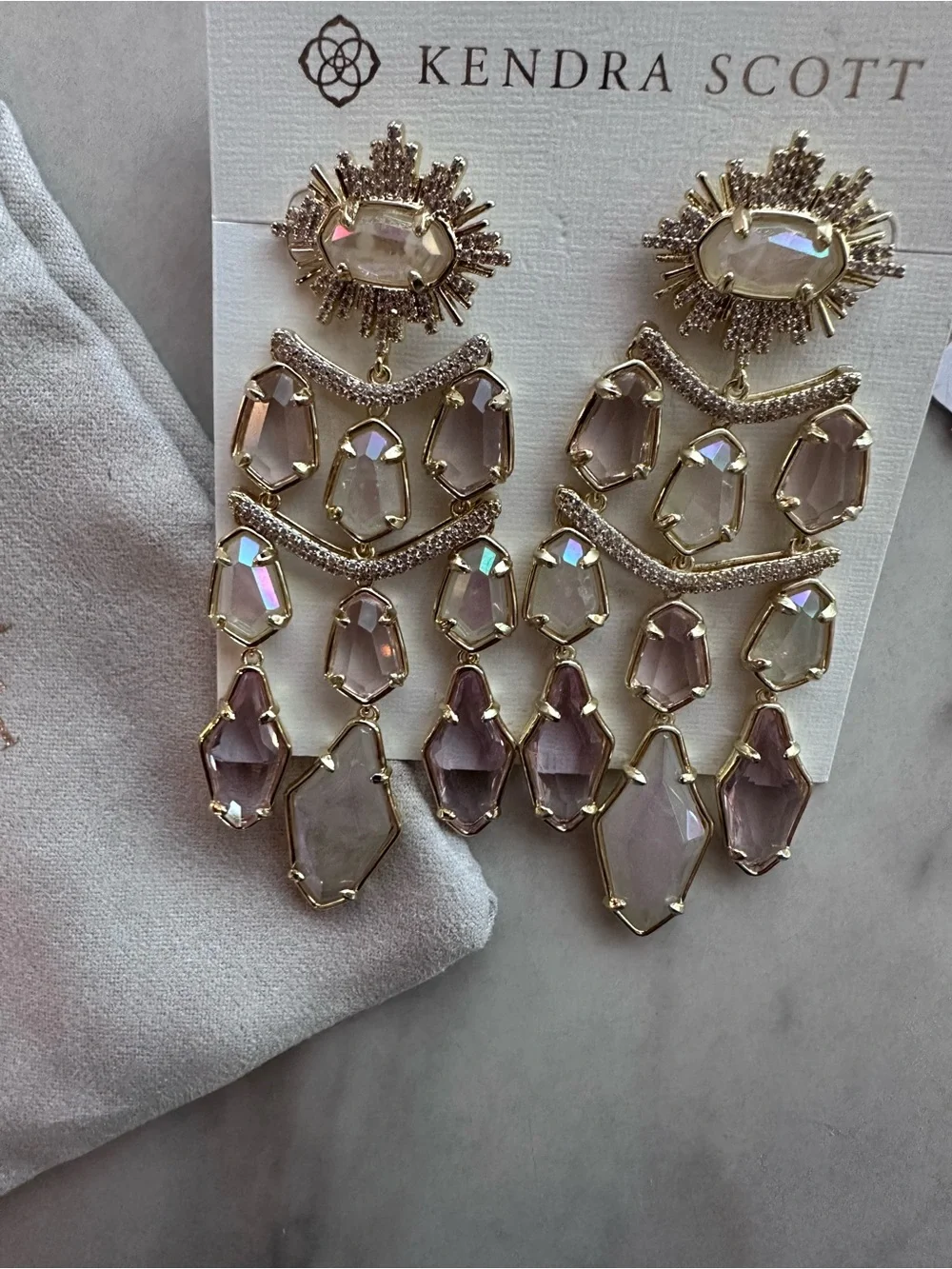 Kendra Scott Gold Iridescent Pink/Lavender Alexandria Chandelier Earrings - Picture 7 of 10